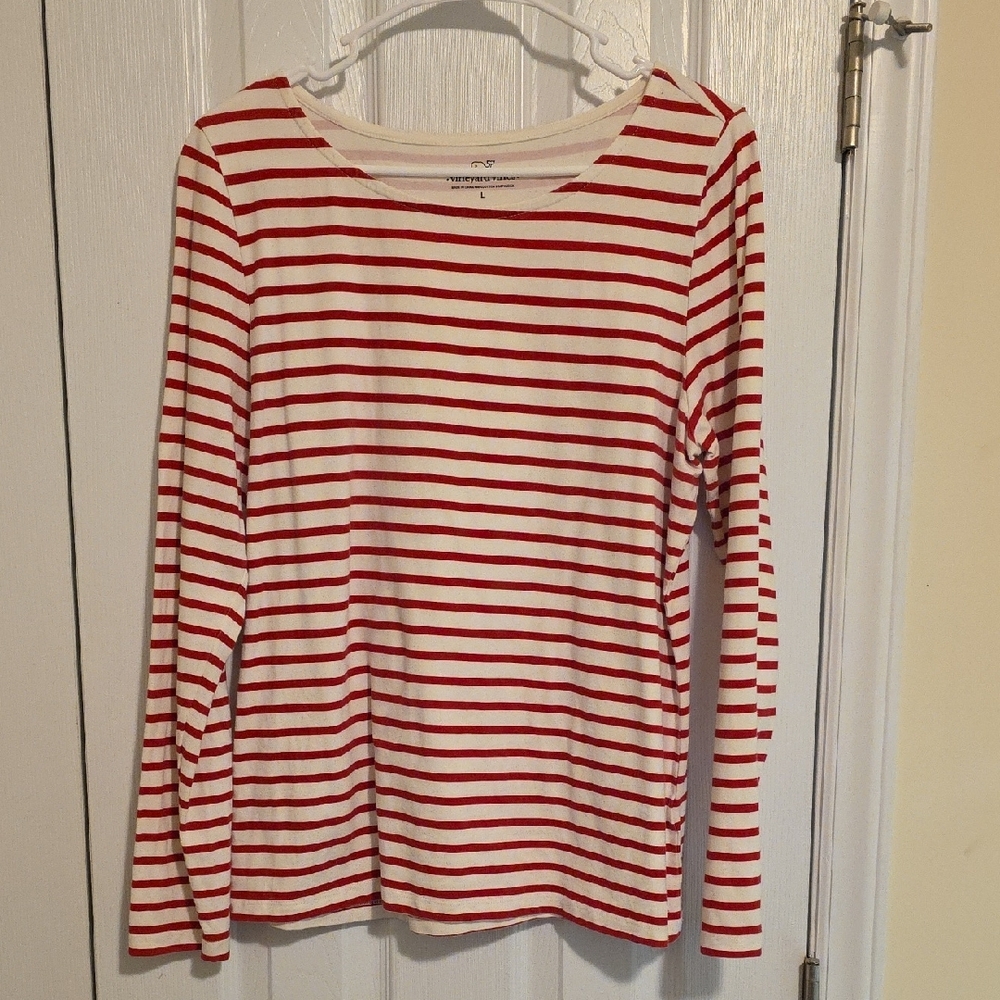 Vineyard Vines Red and White Striped Long Sleeve Shirt